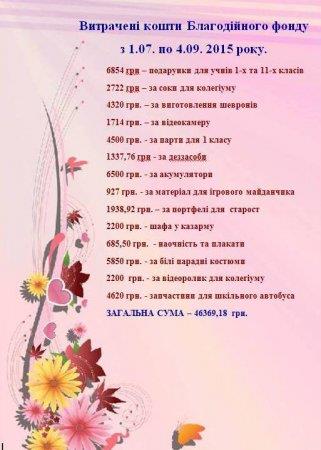 Звіт благодійного фонду «Діти Полісся» станом на 04.09.2015 р