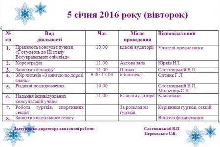 План роботи Володимирецького районного колегіуму на зимові канікули  2015-2016 н.р.