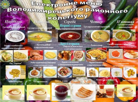 Меню з 02 по 06 грудня 2019 року
