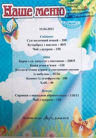 Меню  на 15.04.2021 року