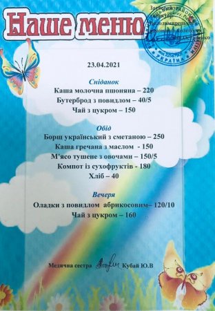 Меню на 23.04.2021 року