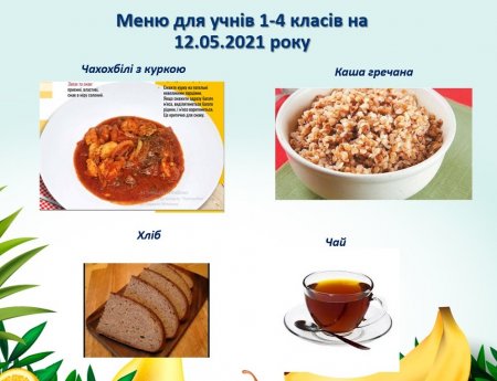 Меню для учнів 1-4 класів на 12.05.2021 року