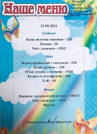 Меню на 21.05.2021 року