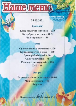 Меню на 25.05.2021 року