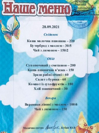 Меню на 28.09.2021 року