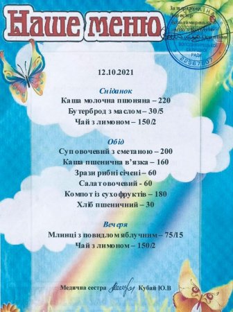 Меню на 12.10.2021 року