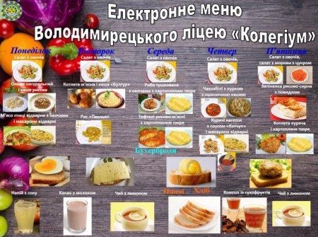 Меню з 18 жовтня по 22 жовтня 2021 року