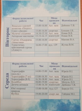 Графік гурткової роботи