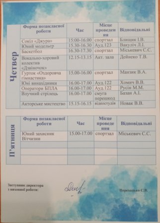 Графік гурткової роботи