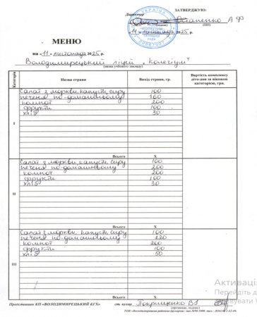 Меню на 11.11.2025 р.