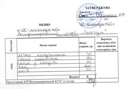 Меню на 28.11.25