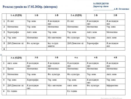 Розклад навчальних занять на 17.02.26