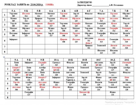 Розклад навчальних занять на 23.04.2026 року